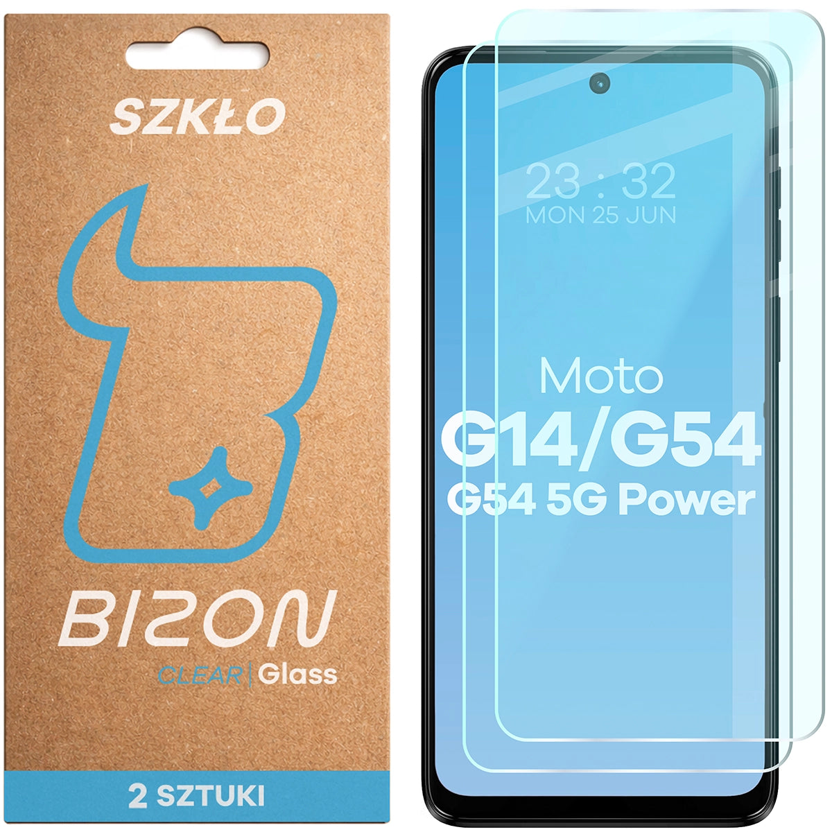 Gehärtetes Glas für Motorola Moto G14 4G / G54 5G / G54 Power 5G / G55 5G, Bizon Glass Clear Duo, 2 Stück