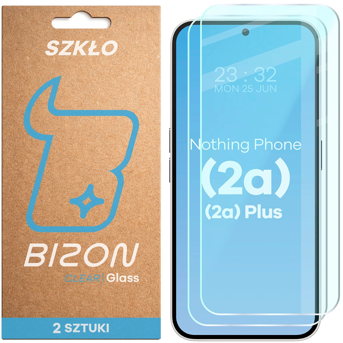 Gehärtetes Glas für Nothing Phone (2a) / (2a) Plus, Bizon Glass Clear Duo, 2 Stück