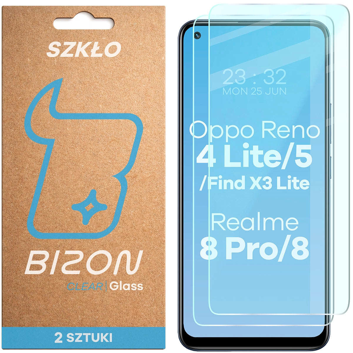 Gehärtetes Glas für Oppo Reno 4 Lite / Oppo Reno 5 / Oppo Find X3 Lite / Realme 8 / Realme 8 Pro, Bizon Glass Clear Duo, 2 Stück