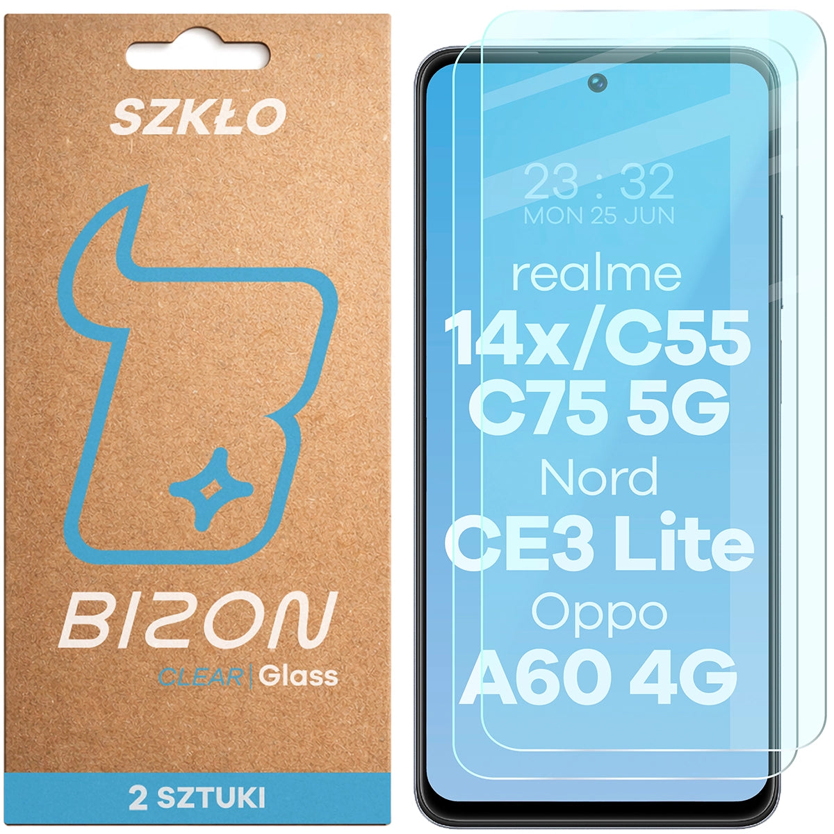 Gehärtetes Glas für Realme 14x 5G / C55 / C75 / OnePlus Nord CE 3 Lite / Oppo A60 4G, Bizon Glass Clear Duo, 2 Stück