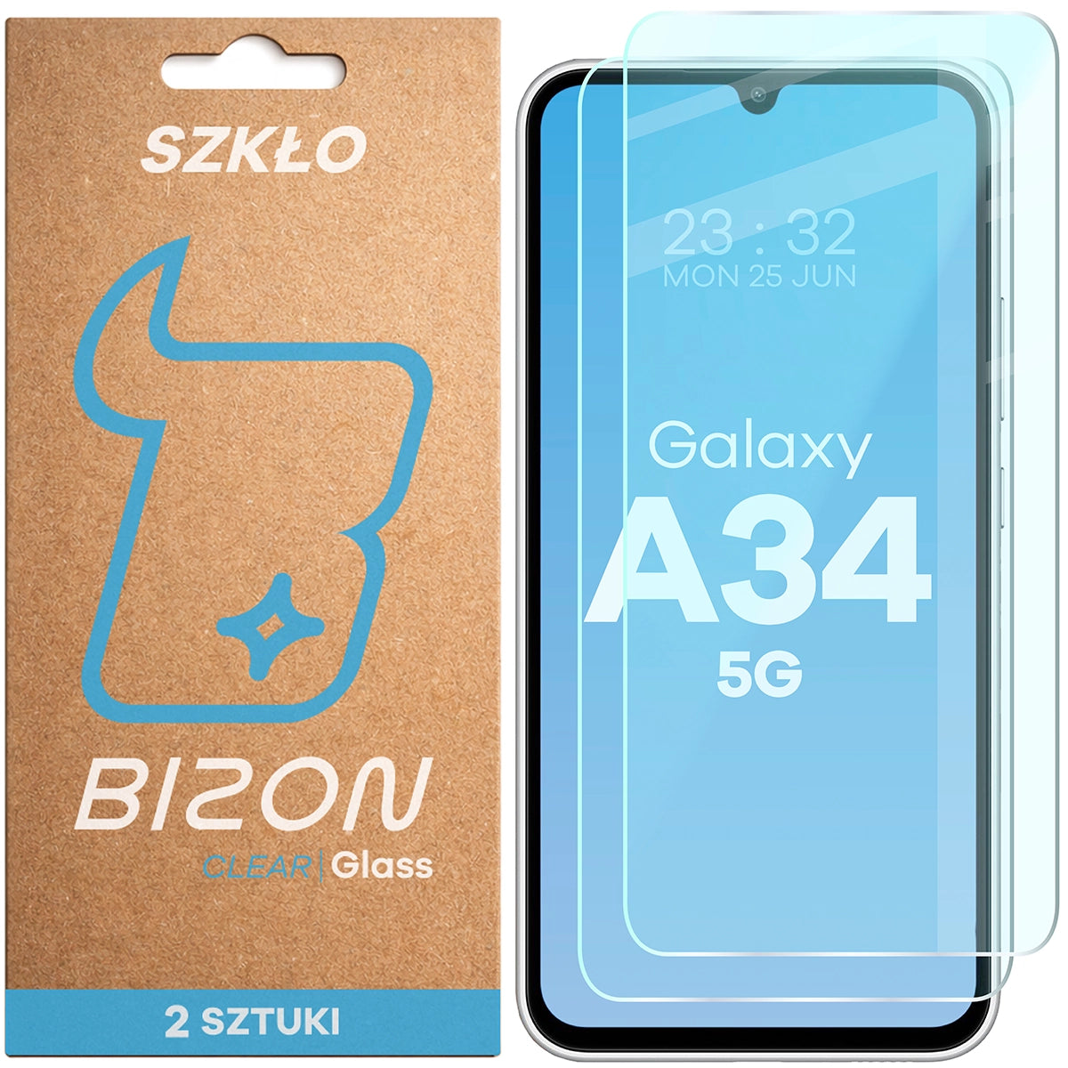 Gehärtetes Glas für Galaxy A34 5G, Bizon Glass Clear Duo, 2 Stück