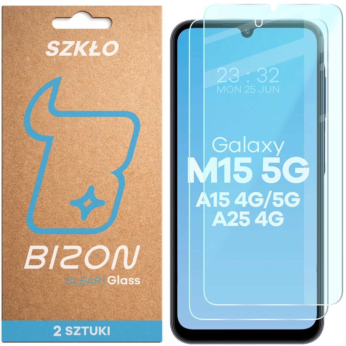 Gehärtetes Glas für Galaxy A15 4G/5G / A25 5G / M15 5G, Bizon Glass Clear Duo, 2 Stück