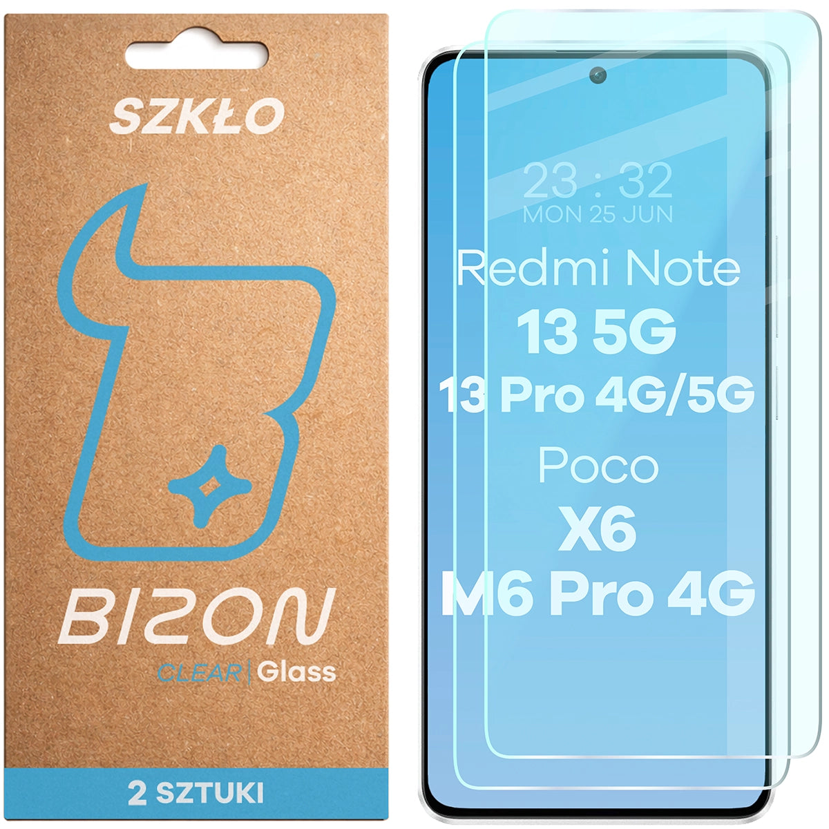 Gehärtetes Glas für Xiaomi POCO X6 / M6 Pro 4G / Redmi Note 13 5G / 13 Pro 4G/5G, Bizon Glass Clear Duo, 2 Stück