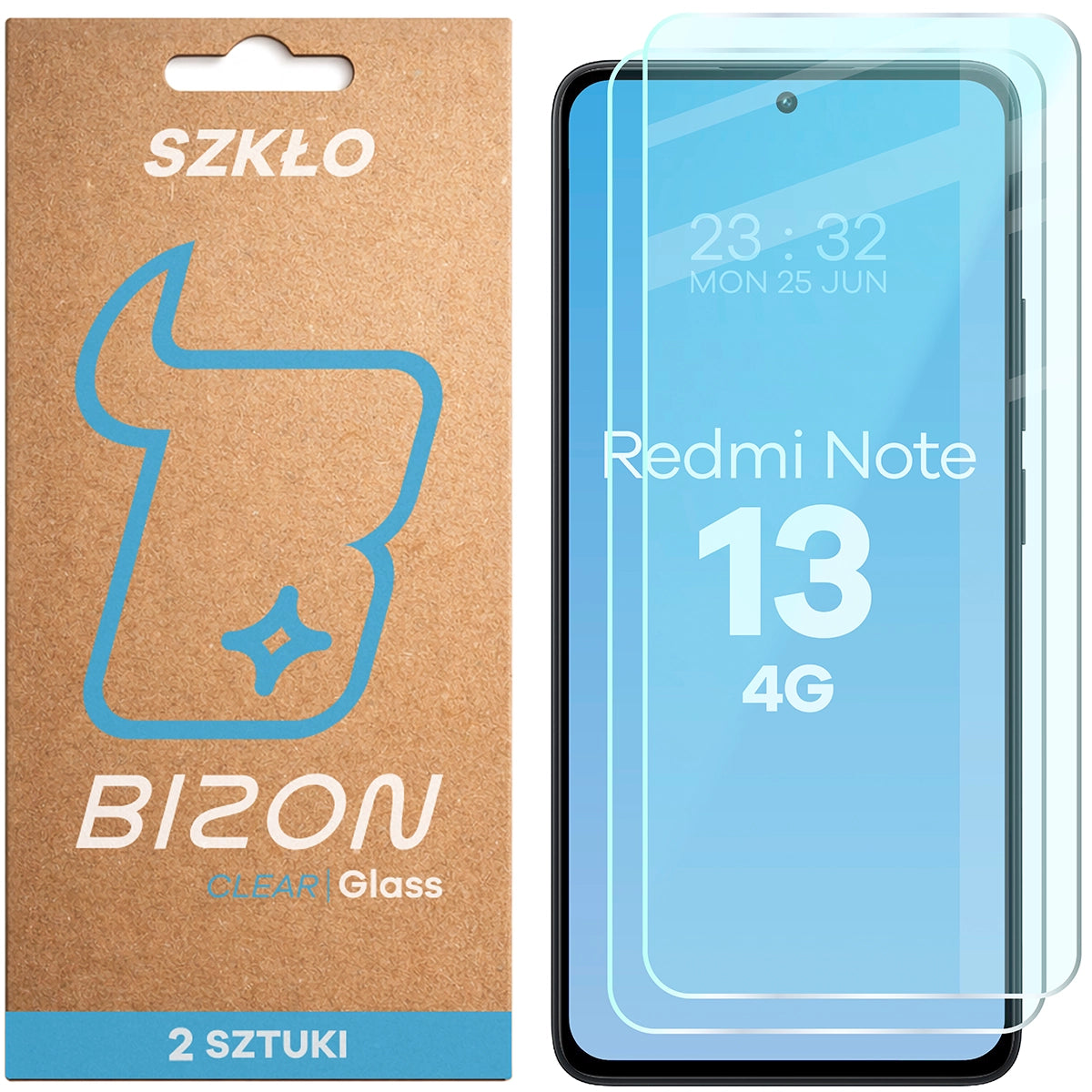 Gehärtetes Glas für Xiaomi Redmi Note 13 4G, Bizon Glass Clear Duo, 2 Stück