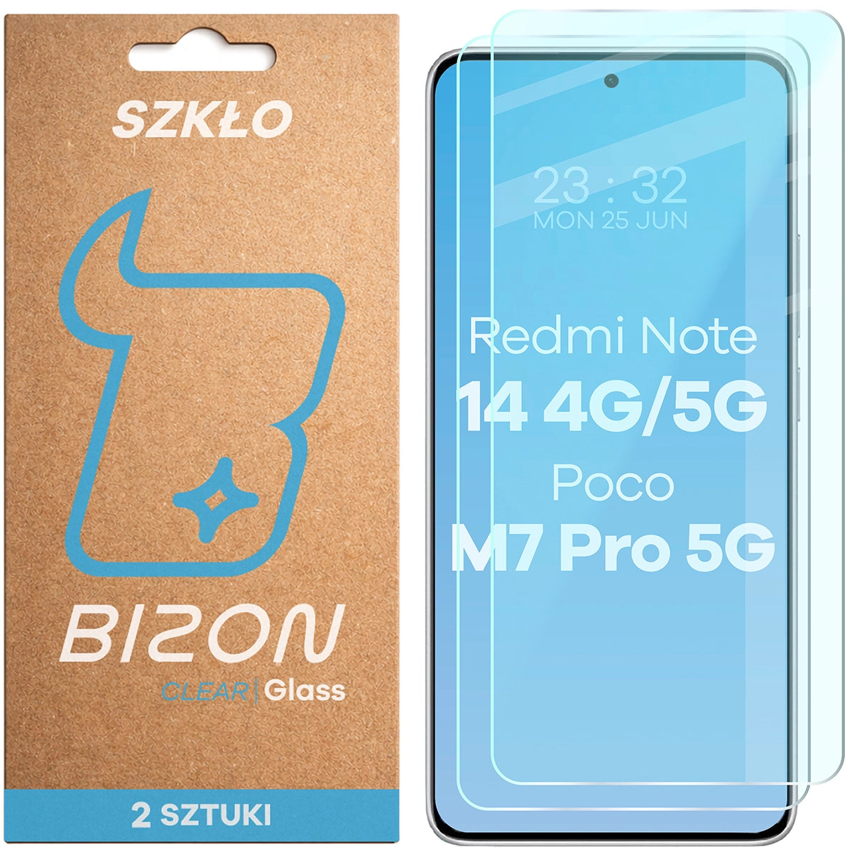 Gehärtetes Glas für Xiaomi Redmi Note 14 4G / 5G / POCO M7 Pro 5G, Bizon Glass Clear Duo, 2 Stück