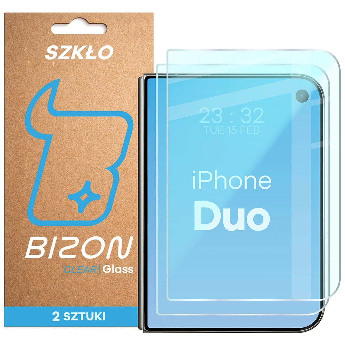 Gehärtetes Glas für iPhone Duo, Bizon Glass Clear Duo, 2 Stück (1/4)
