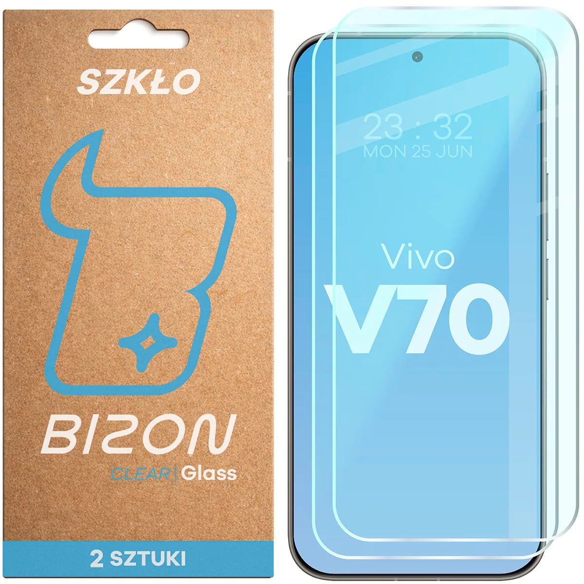 Gehärtetes Glas für Vivo V70 5G, Bizon Glass Clear Duo, 2 Stück