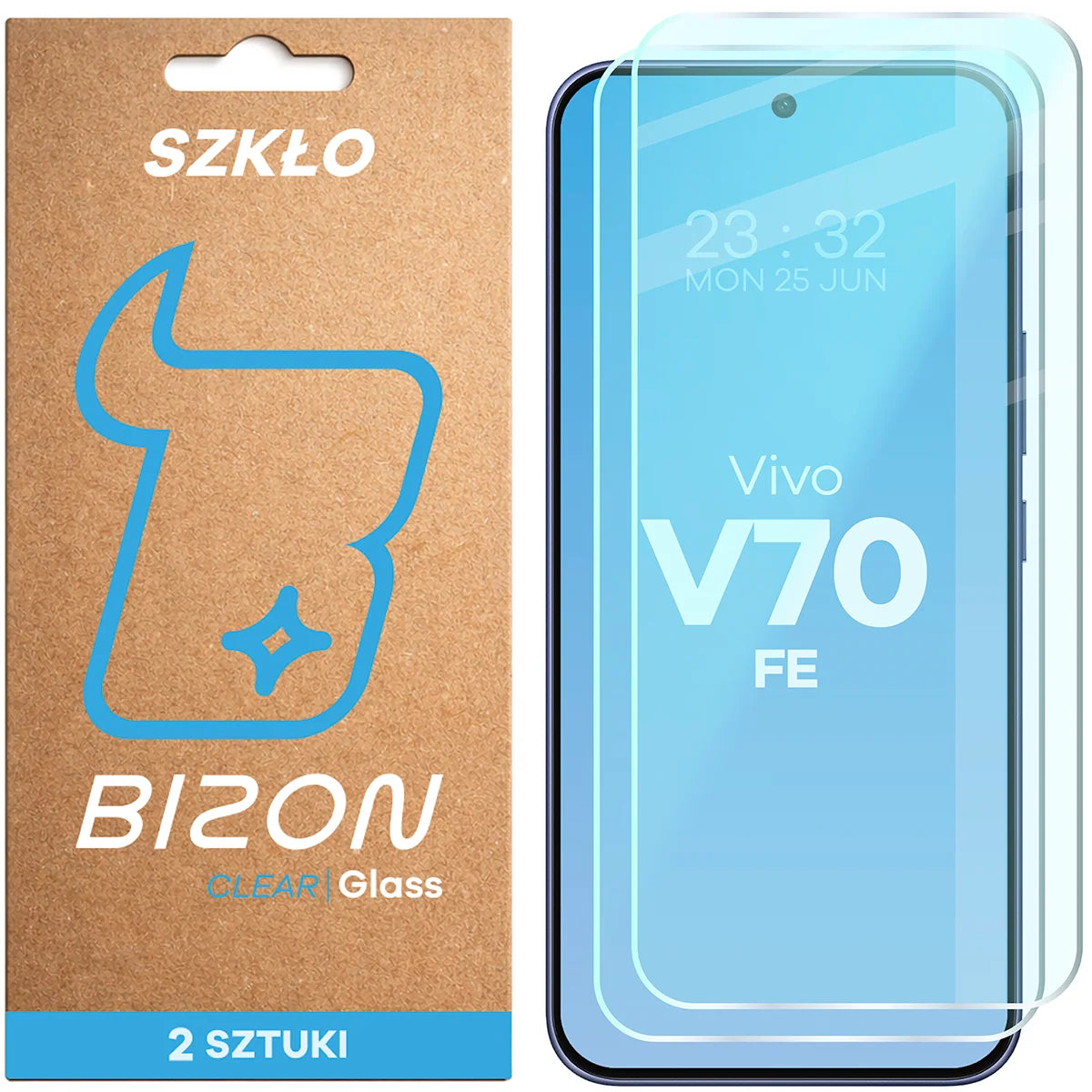 Gehärtetes Glas für Vivo V70 FE 5G, Bizon Glass Clear Duo, 2 Stück