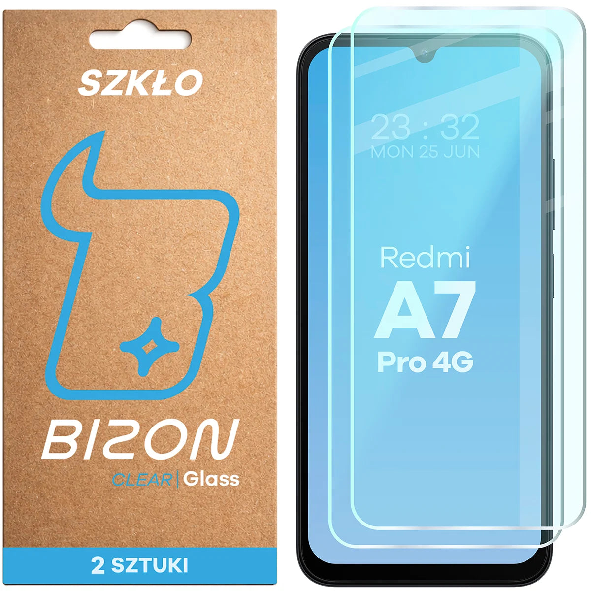 Gehärtetes Glas für Xiaomi Redmi A7 Pro 4G, Bizon Glass Clear Duo, 2 Stück