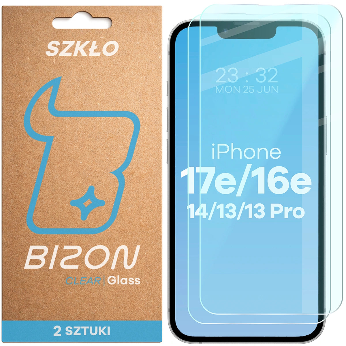 Gehärtetes Glas für iPhone 17e / 16e / 14 / 13 Pro / 13, Bizon Glass Clear Duo, 2 Stück
