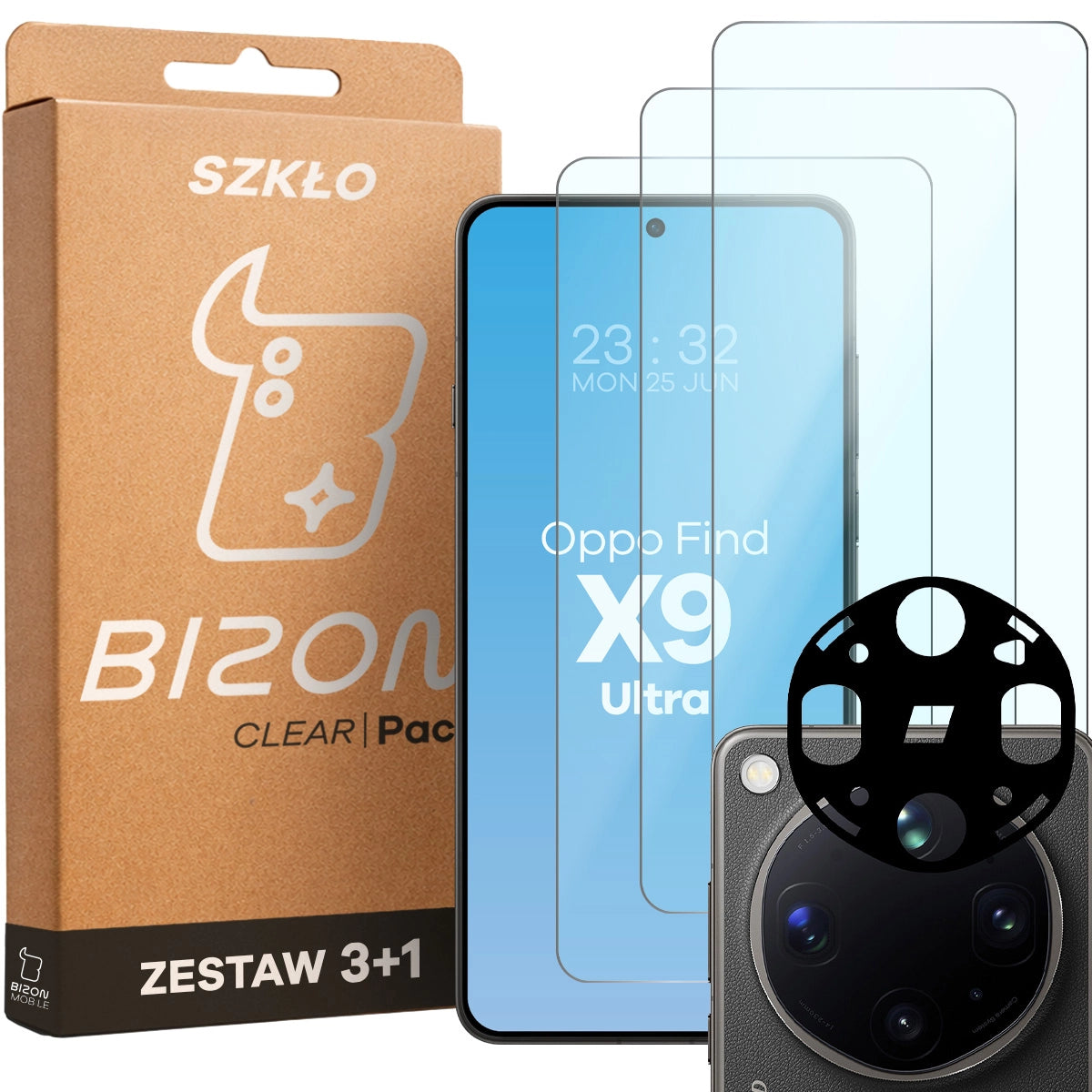Gehärtetes Glas - 3 Stück + Kameraschutz für Oppo Find X9 Ultra, Bizon Glass Clear Pack