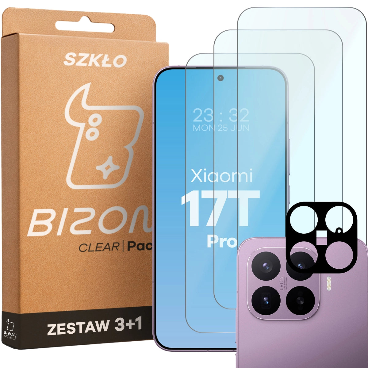 Gehärtetes Glas - 3 Stück + Kameraschutz für Xiaomi 17T Pro, Bizon Glass Clear Pack