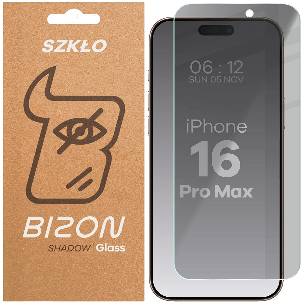 Gehärtetes Glas mit Privatschutzfilter für iPhone 16 Pro Max, Bizon Glass Clear Shadow, getönt