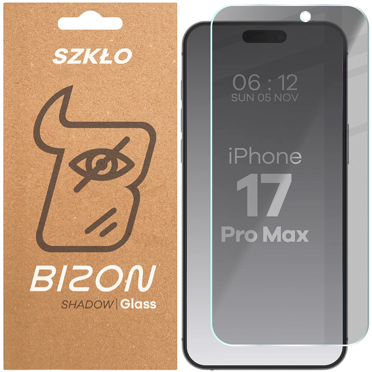 Gehärtetes Glas mit Privatschutzfilter für iPhone 17 Pro Max, Bizon Glass Clear Shadow, getönt