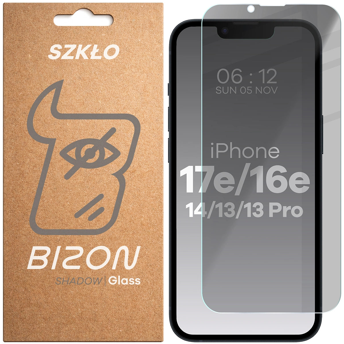 Gehärtetes Glas mit Privatschutzfilter für iPhone 17e / 16e / 14 / 13 / 13 Pro, Bizon Glass Clear Shadow, getönt