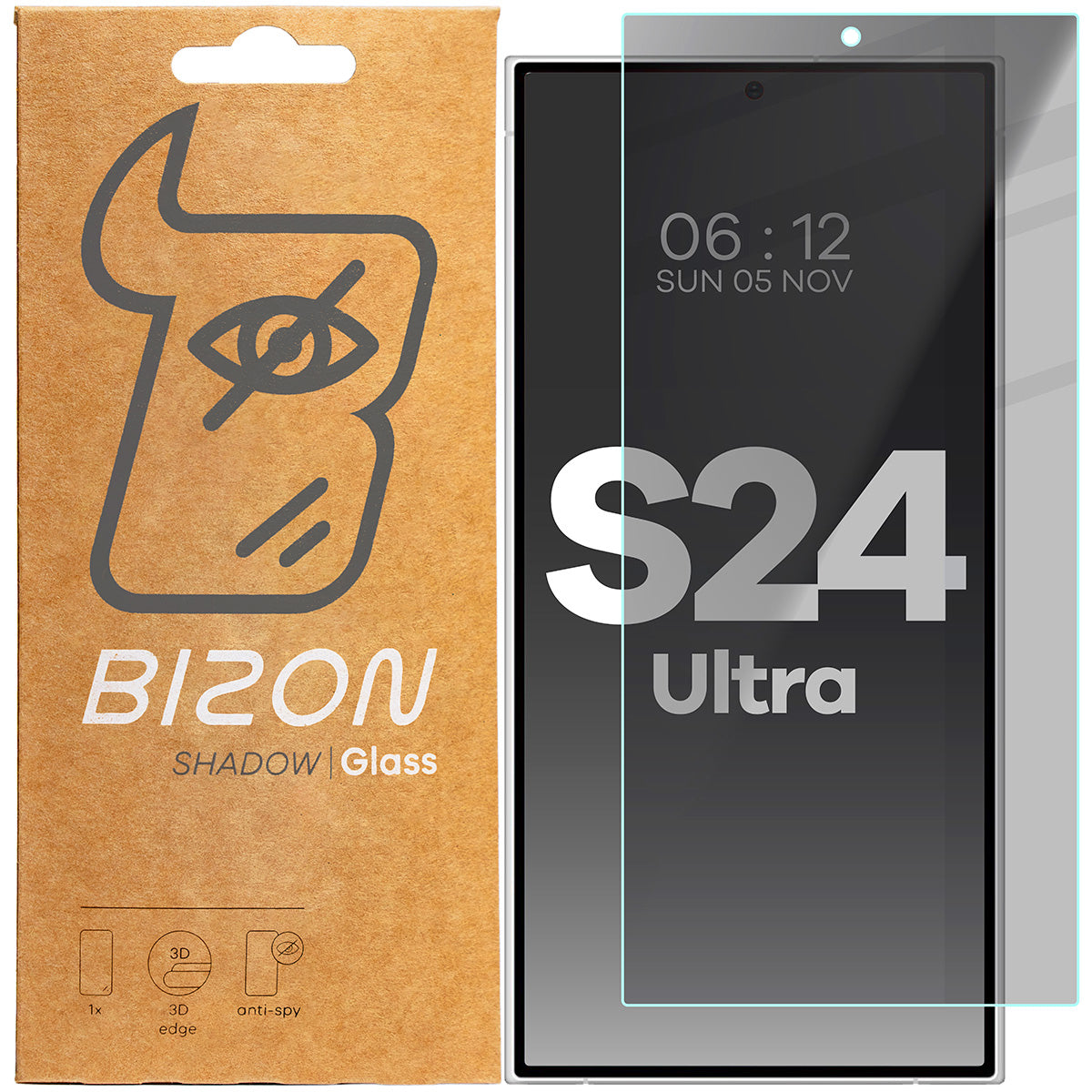 Gehärtetes Glas mit Privatschutzfilter für Galaxy S24 Ultra, Bizon Glass Clear Shadow, getönt