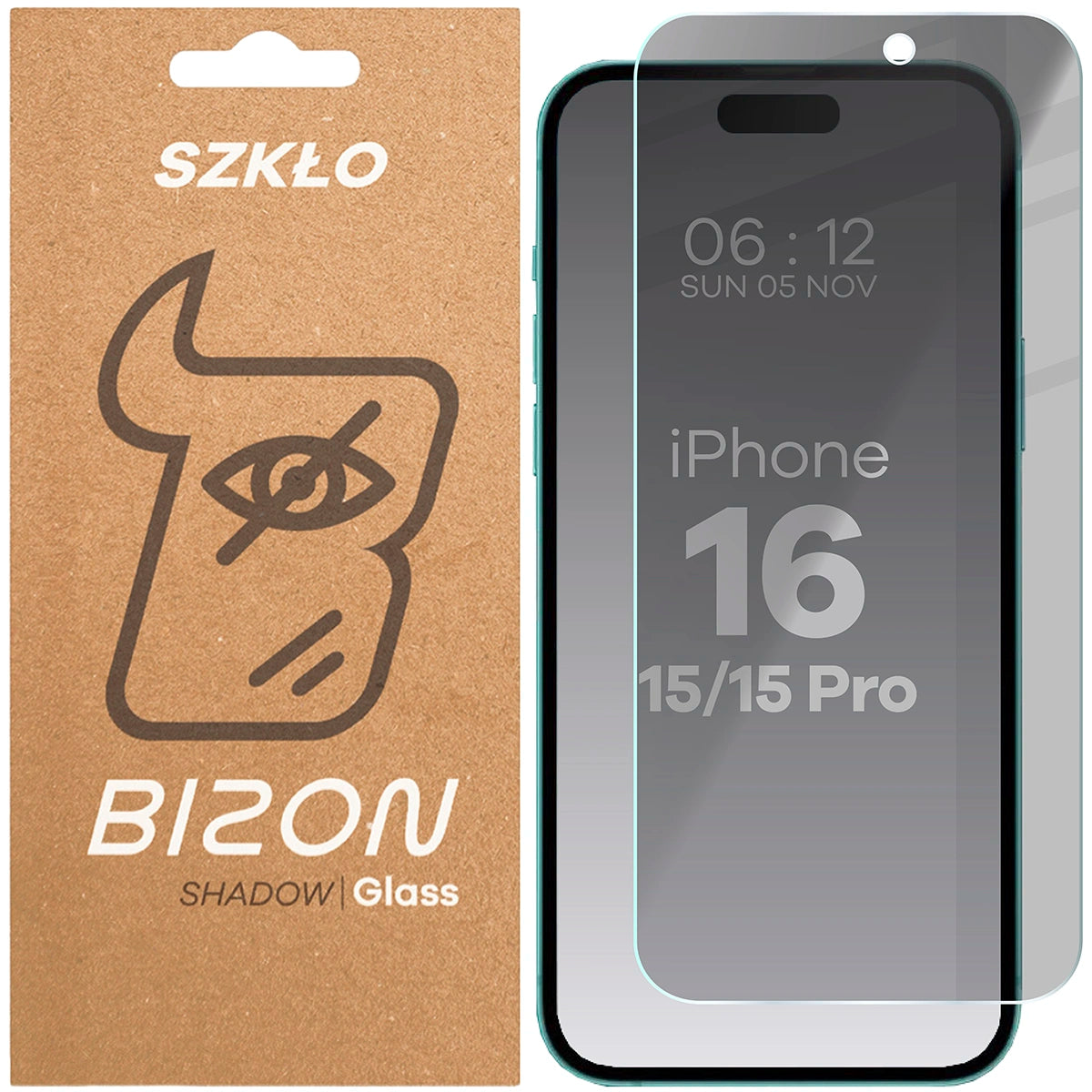 Gehärtetes Glas mit Privatschutzfilter für iPhone 16/15/15 Pro, Bizon Glass Clear Shadow, getönt