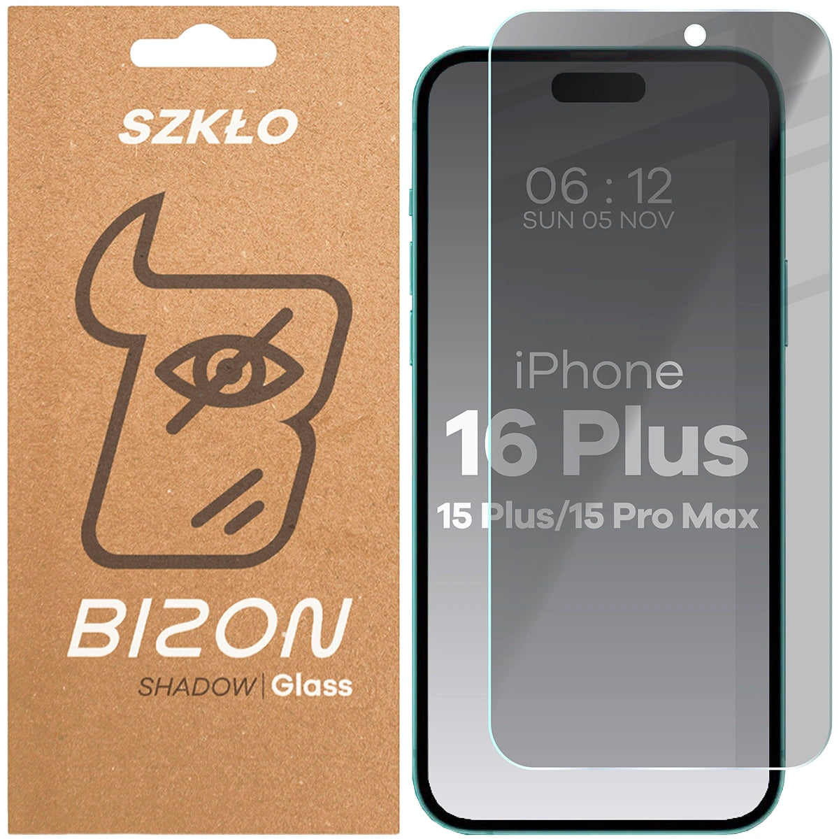 Gehärtetes Glas mit Privatschutzfilter für iPhone 15 Plus / 15 Pro Max / 16 Plus, Bizon Glass Clear Shadow, getönt