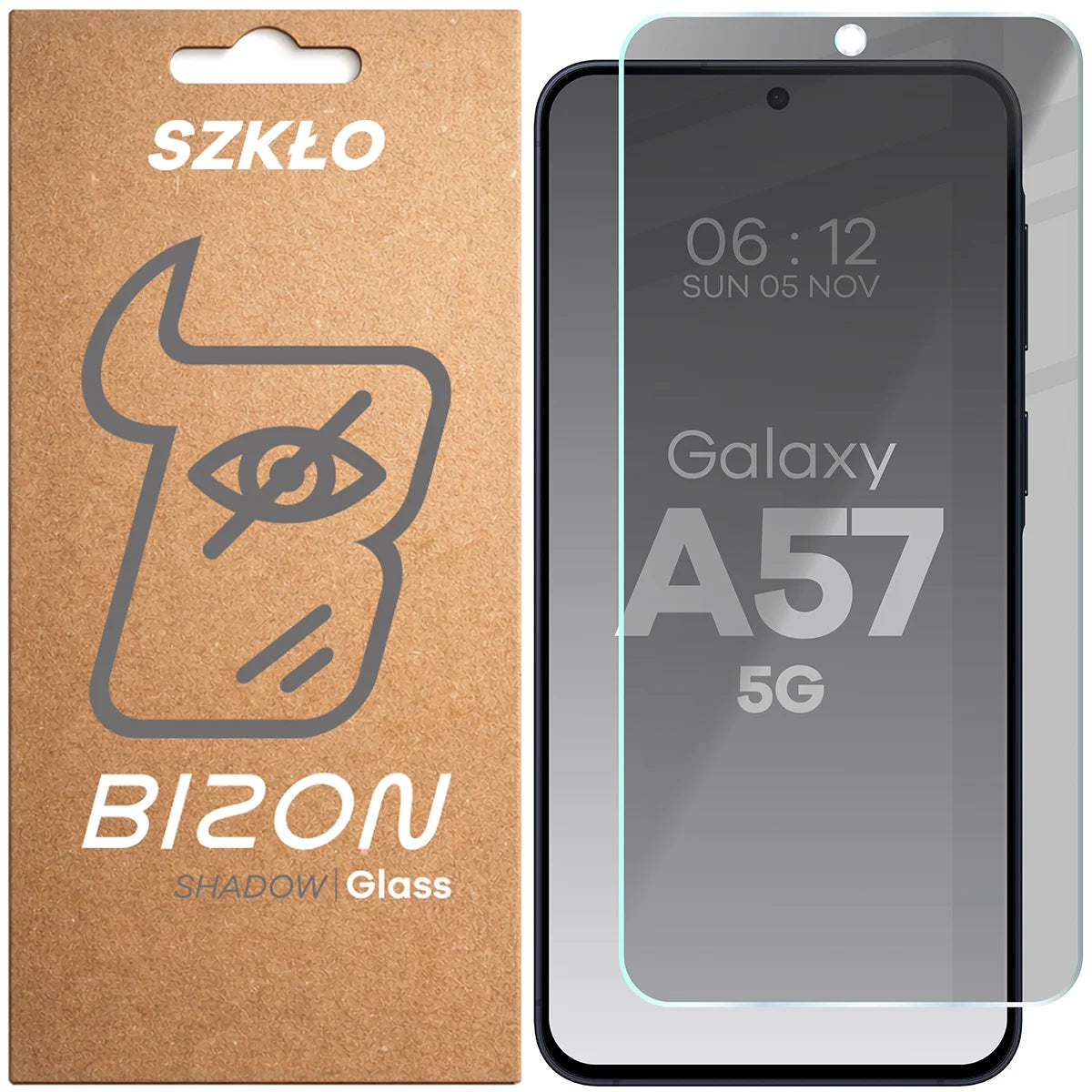 Gehärtetes Glas mit Privatschutzfilter für Galaxy A57 5G, Bizon Glass Clear Shadow, getönt