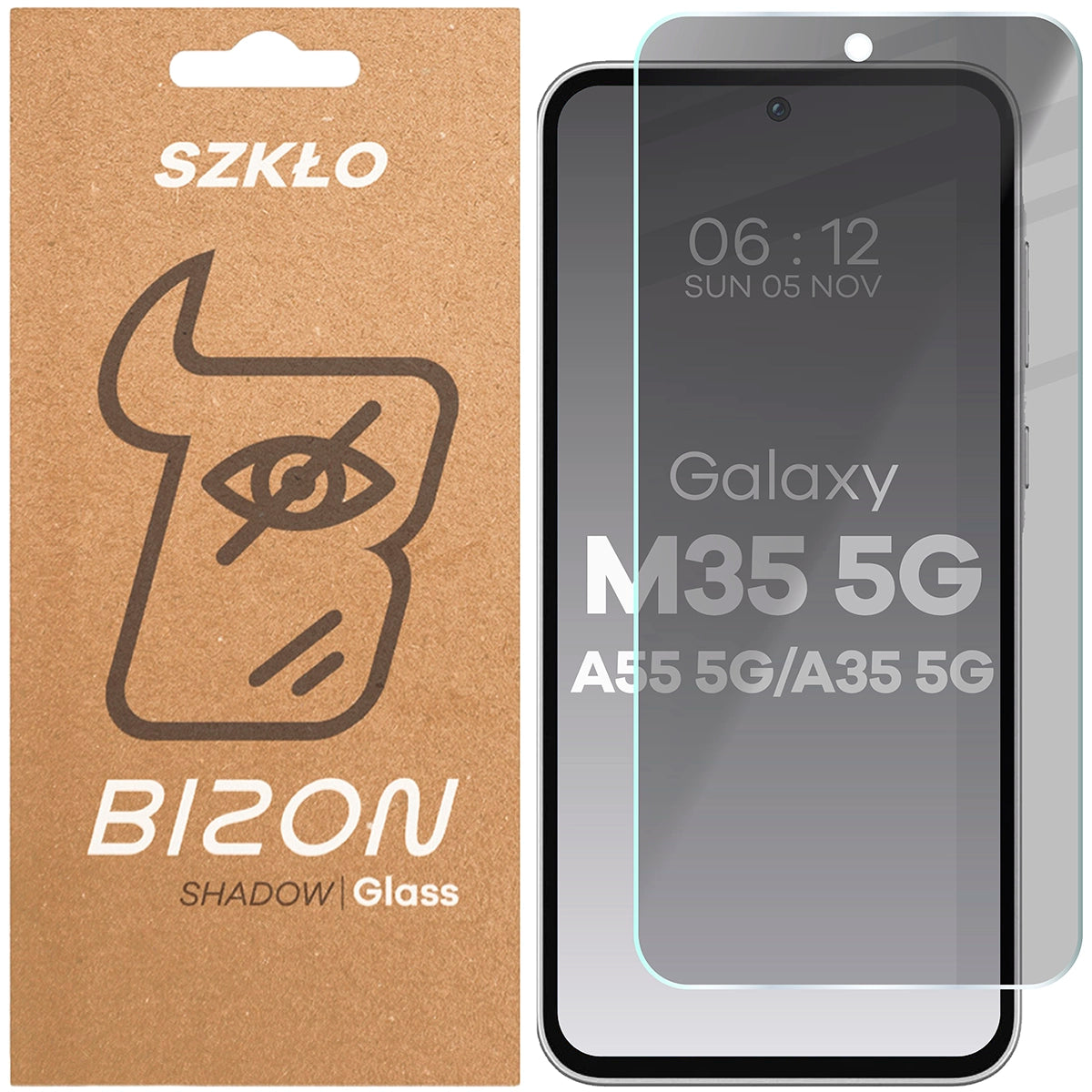 Gehärtetes Glas mit Privatschutzfilter für Galaxy A35 / A55 5G, Bizon Glass Clear Shadow, getönt