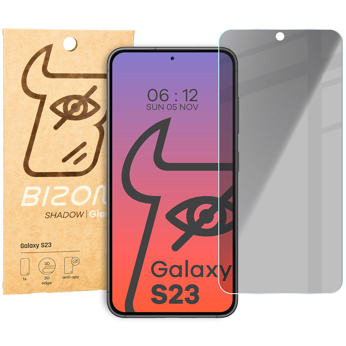 Gehärtetes Glas mit Privatschutzfilter für Galaxy S23, Bizon Glass Clear Shadow, getönt