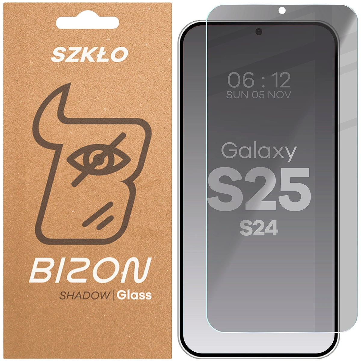 Gehärtetes Glas mit Privatschutzfilter für Galaxy S25 / S24, Bizon Glass Clear Shadow, getönt