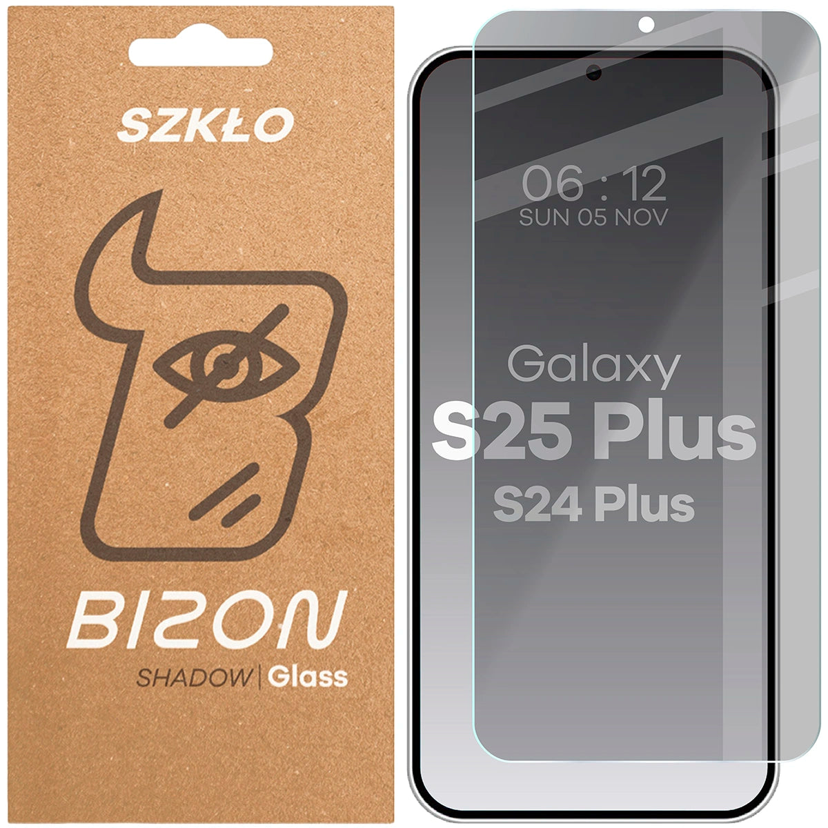 Gehärtetes Glas mit Privatschutzfilter für Galaxy S25 Plus / S24 Plus, Bizon Glass Clear Shadow, getönt