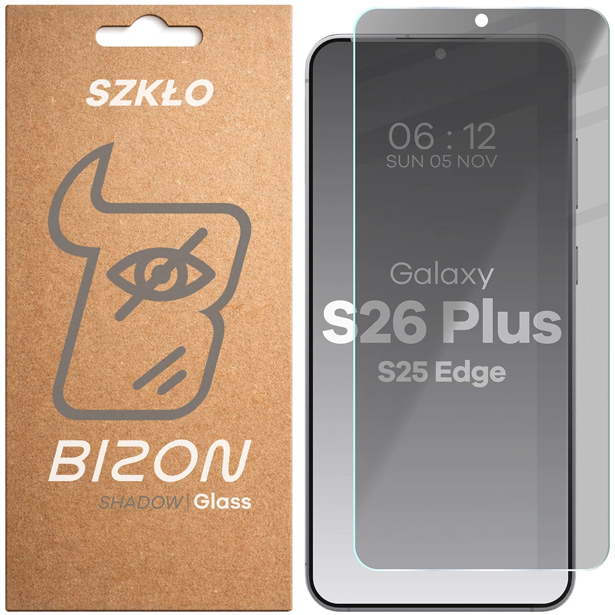 Gehärtetes Glas mit Privatschutzfilter für Samsung Galaxy S26 Plus / S25 Edge, Bizon Glass Clear Shadow, getönt