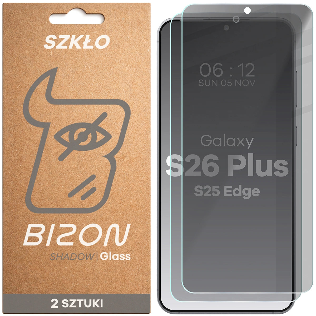Gehärtetes Glas mit Privatschutzfilter für Galaxy S26 Plus / S25 Edge, Bizon Glass Clear Shadow Duo, getönt, 2 Stück