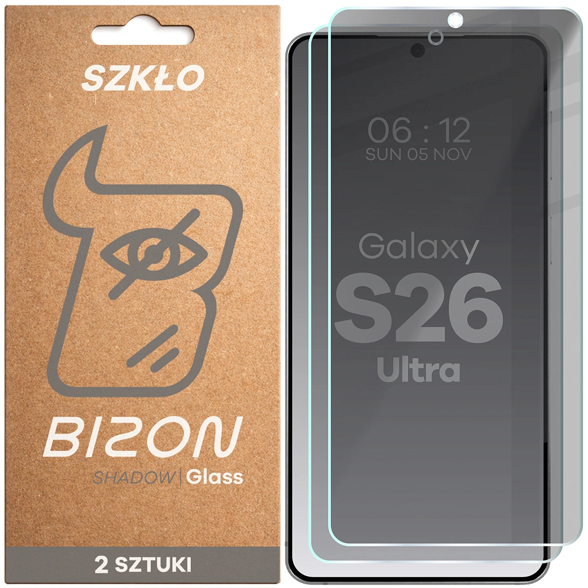Gehärtetes Glas mit Privatschutzfilter für Galaxy S26 Ultra, Bizon Glass Clear Shadow Duo, getönt, 2 Stück