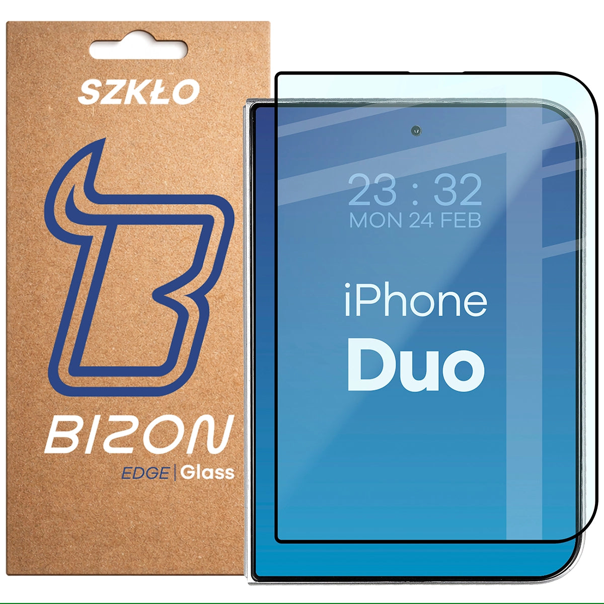 Gehärtetes Glas für iPhone Duo, Bizon Glass Edge, Schwarzer Rahmen (1/4)