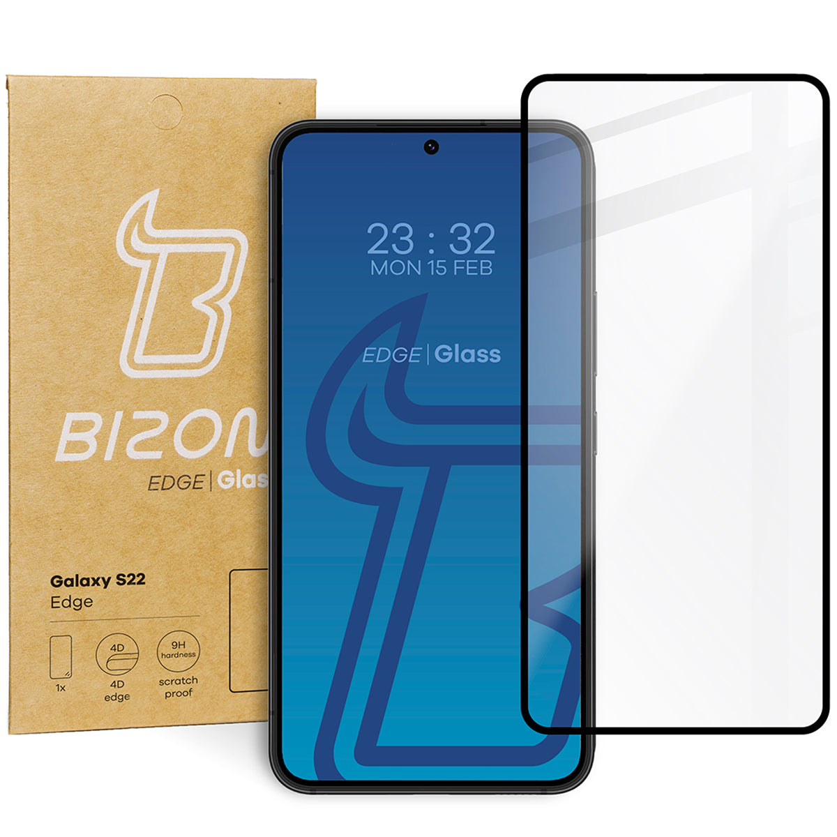 Gehärtetes Glas Bizon Glass Edge für Galaxy S22, Schwarz