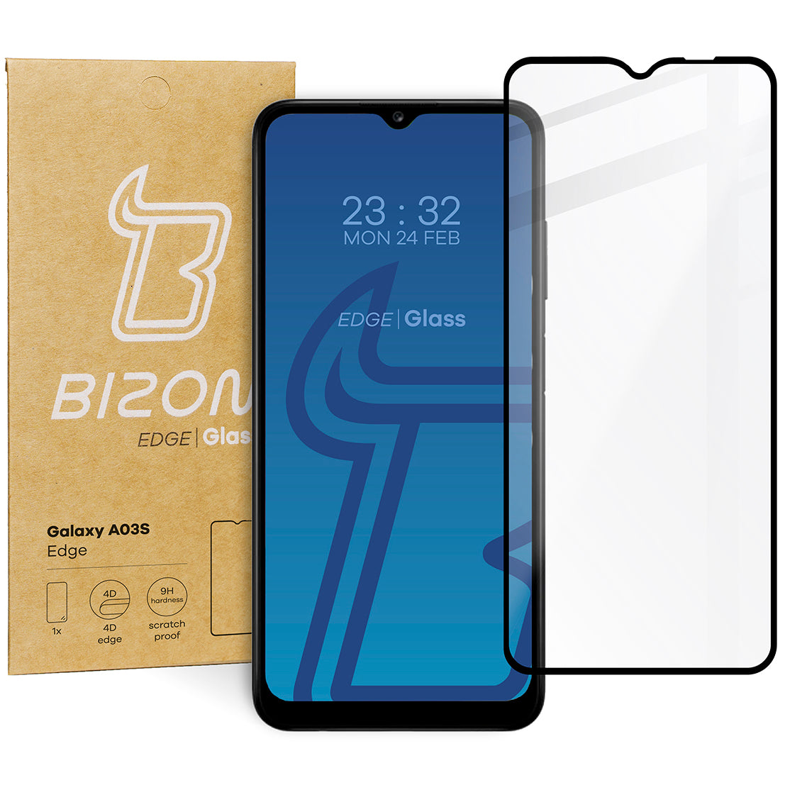 Gehärtetes Glas Bizon Glass Edge für Galaxy A03s, Schwarz