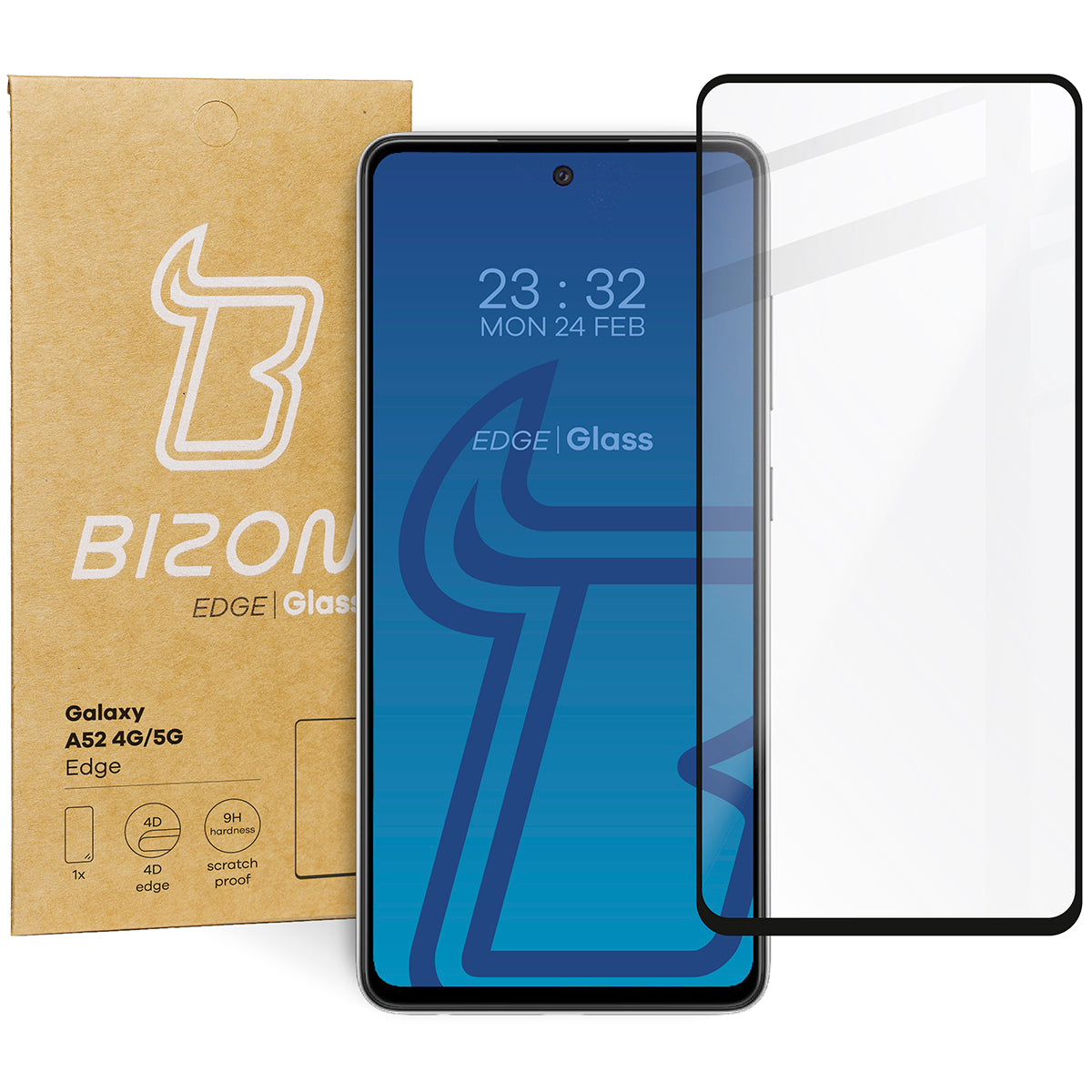 Gehärtetes Glas Bizon Glass Edge für Galaxy A52s 5G, A52 4G/5G, Schwarz