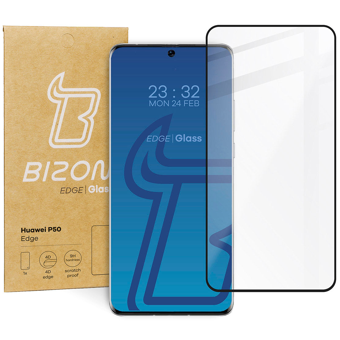 Gehärtetes Glas Bizon Glass Edge für Huawei P50, Schwarz