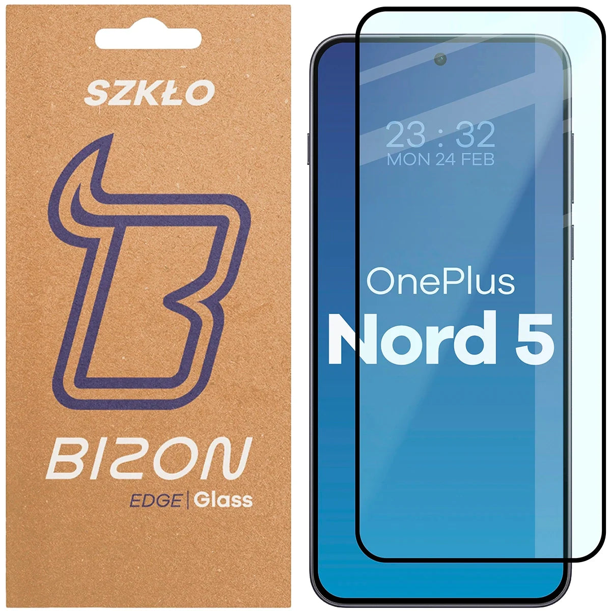 Gehärtetes Glas für OnePlus Nord 5, Bizon Glass Edge, Schwarzer Rahmen