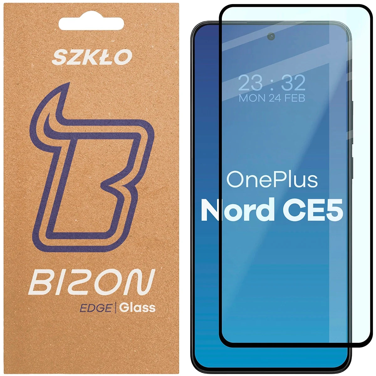 Gehärtetes Glas für OnePlus Nord CE5 5G, Bizon Glass Edge, Schwarzer Rahmen