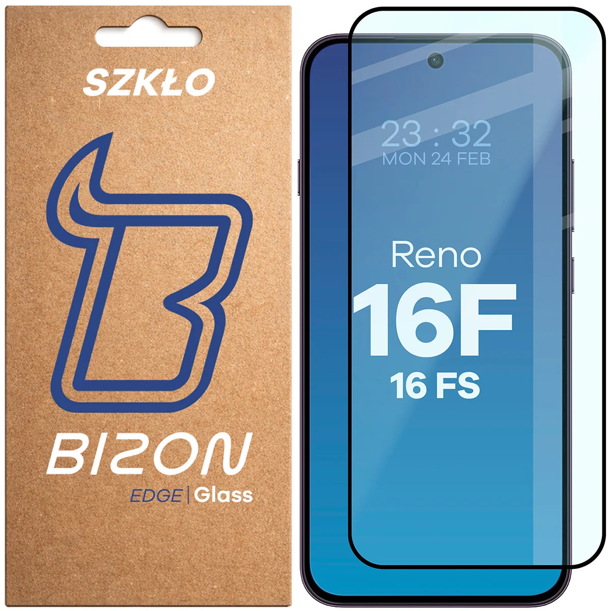 Gehärtetes Glas für Oppo Reno16 F / Reno16 FS, Bizon Glass Edge, Schwarzer Rahmen (1/4)