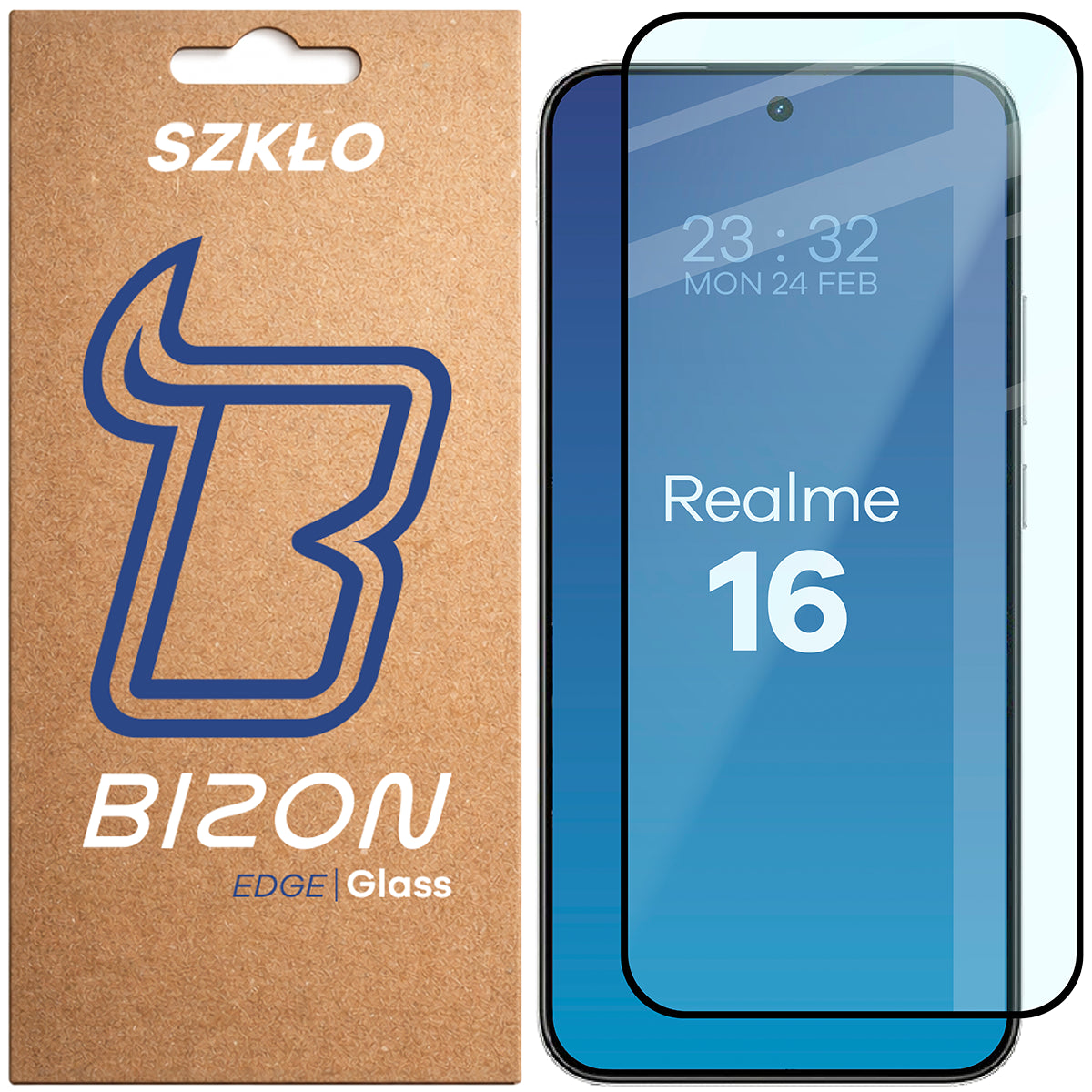 Gehärtetes Glas für Realme 16 5G, Bizon Glass Edge, Schwarzer Rahmen