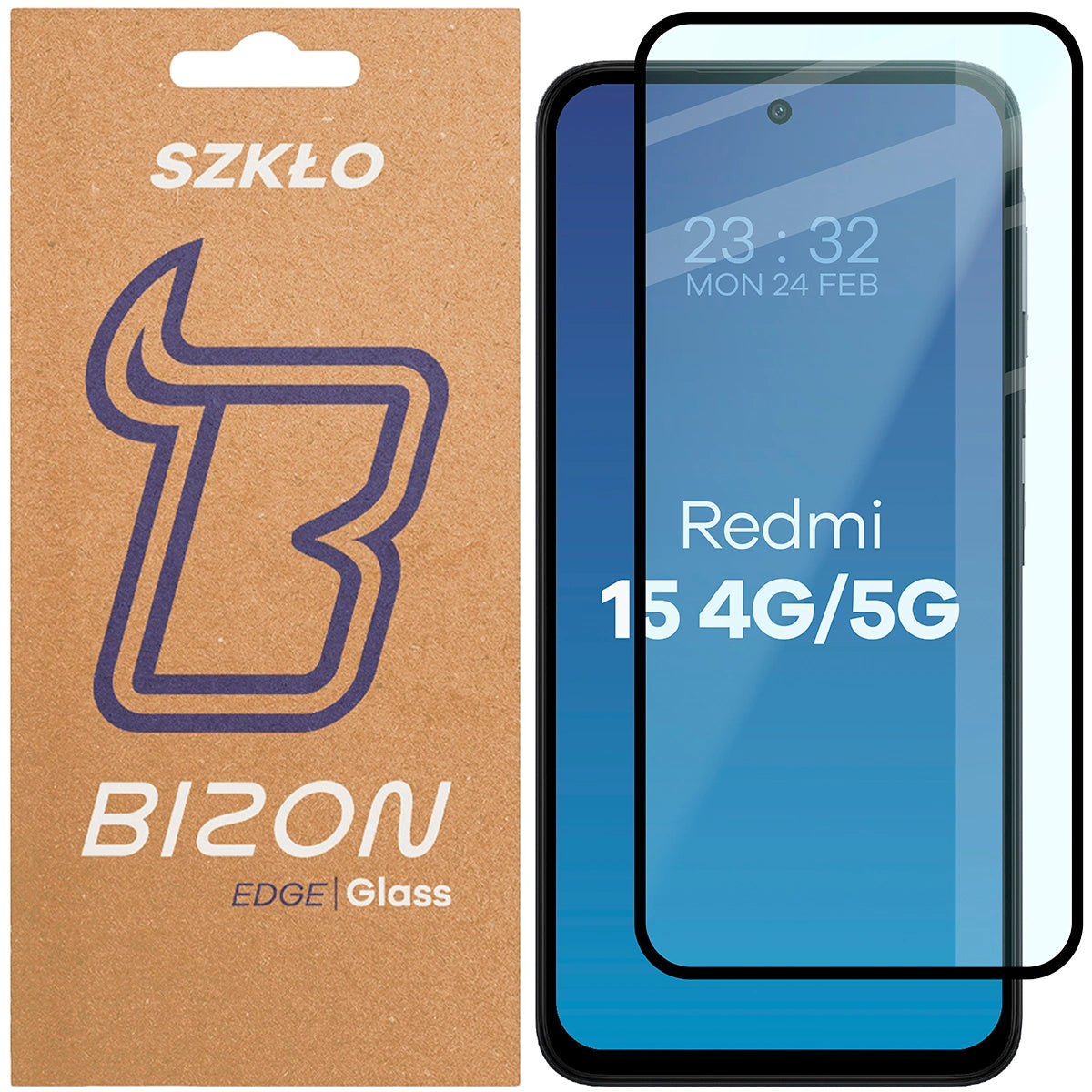 Gehärtetes Glas für Xiaomi Redmi 15 4G / 5G, Bizon Glass Edge, Schwarzer Rahmen