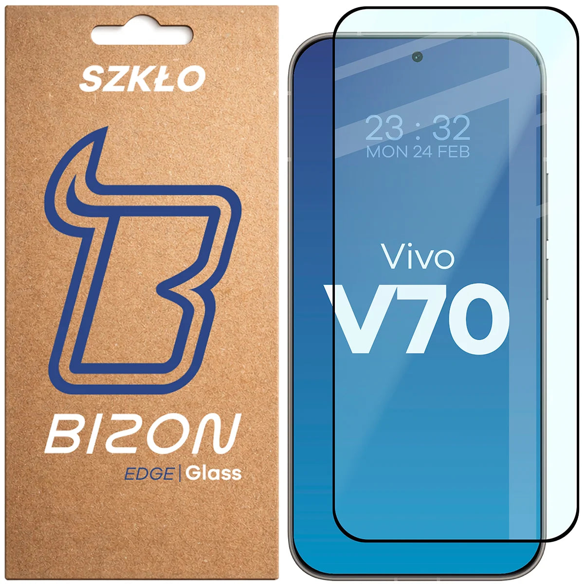 Gehärtetes Glas für Vivo V70 5G, Bizon Glass Edge, Schwarzer Rahmen