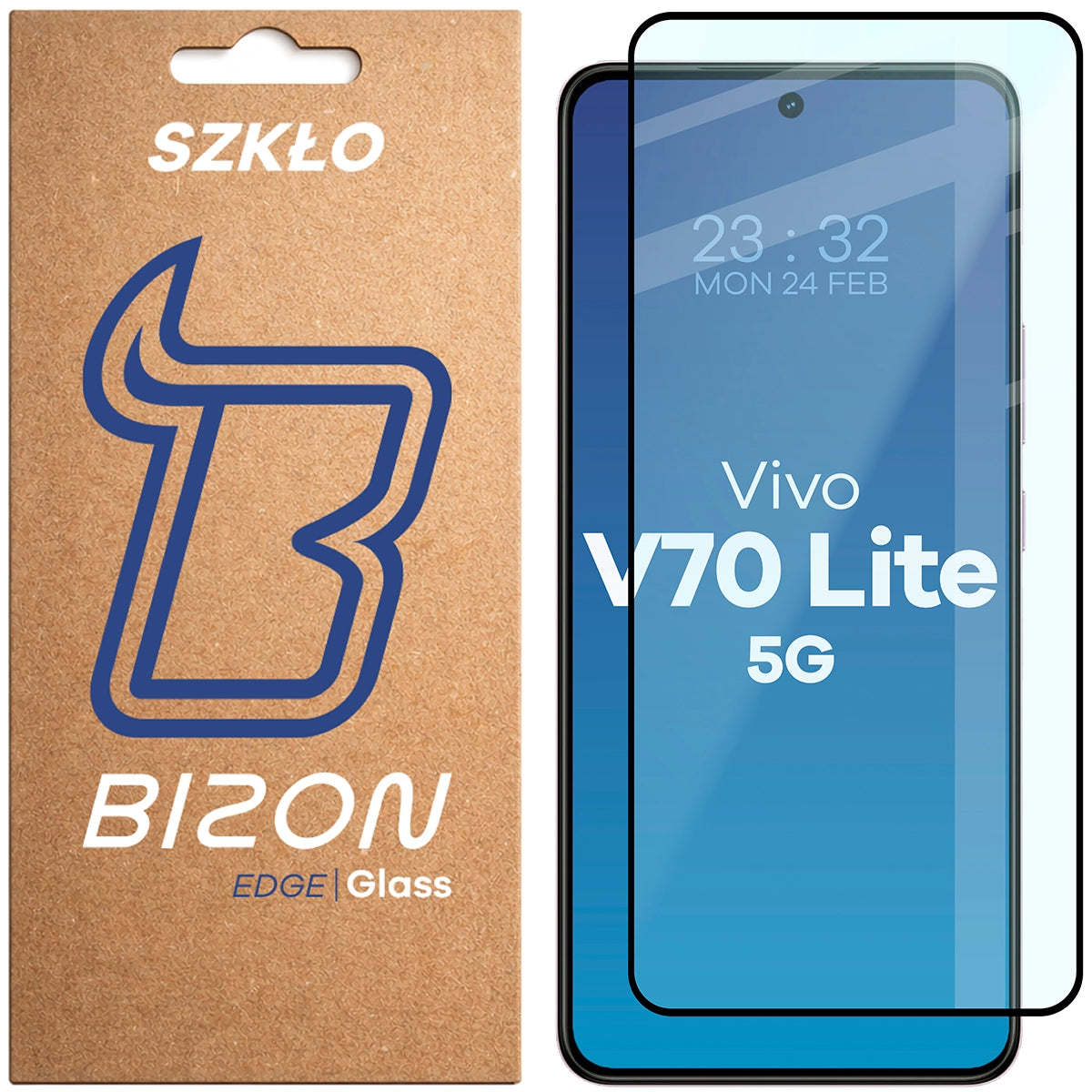 Gehärtetes Glas für Vivo V70 Lite 5G, Bizon Glass Edge, Schwarzer Rahmen
