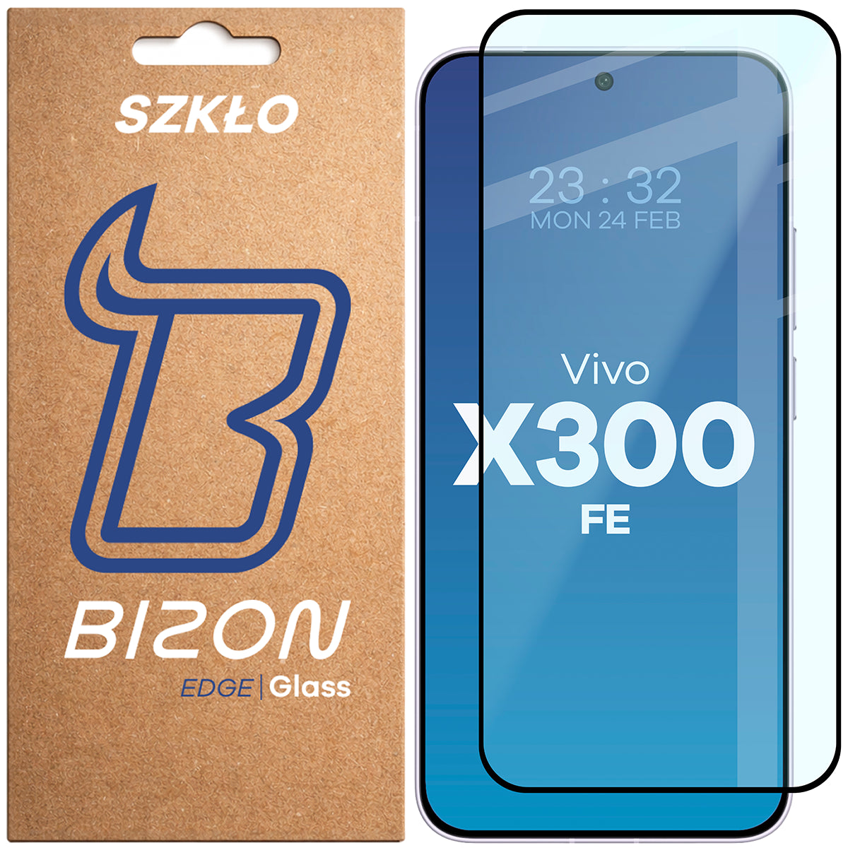 Gehärtetes Glas für Vivo X300 FE, Bizon Glass Edge, Schwarzer Rahmen