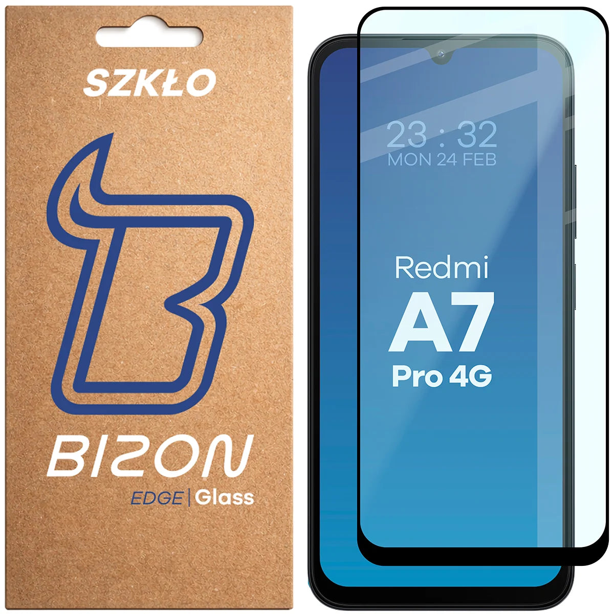 Gehärtetes Glas für Xiaomi Redmi A7 Pro 4G, Bizon Glass Edge, Schwarzer Rahmen