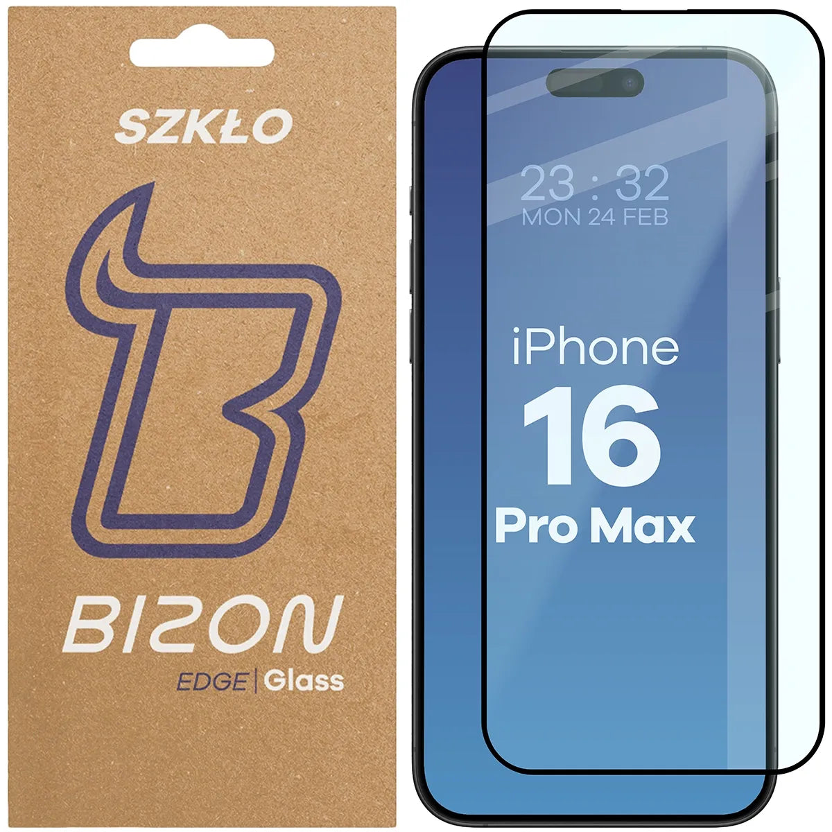 Gehärtetes Glas für iPhone 16 Pro Max, Bizon Glass Edge, schwarzer Rahmen