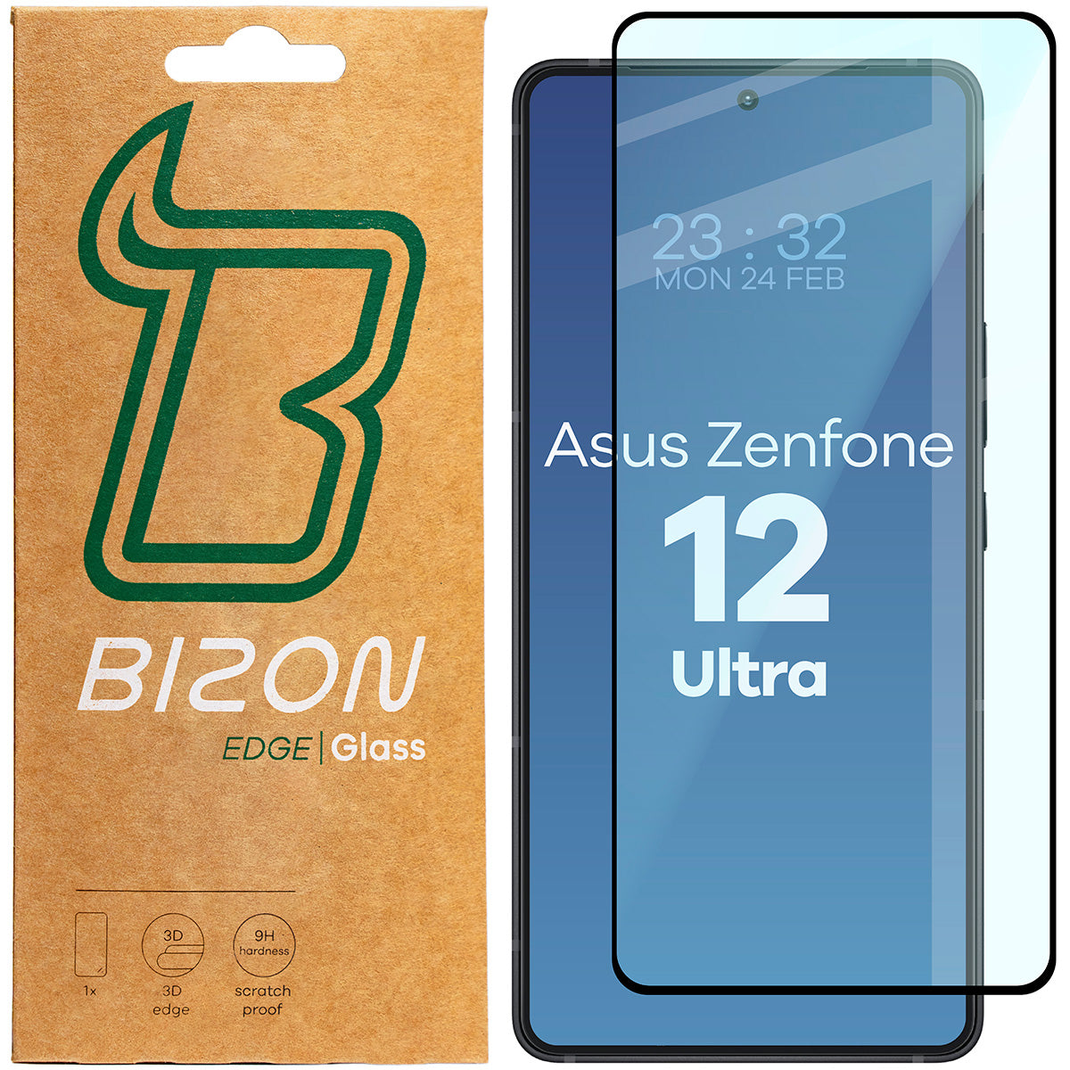 Gehärtetes Glas für Asus Zenfone 12 Ultra, Bizon Glass Edge, Schwarzer Rahmen