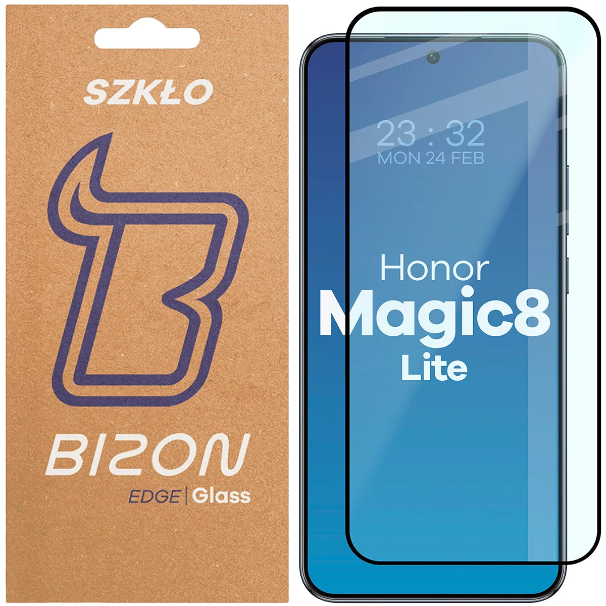 Gehärtetes Glas für Honor Magic8 Lite, Bizon Glass Edge, Schwarzer Rahmen