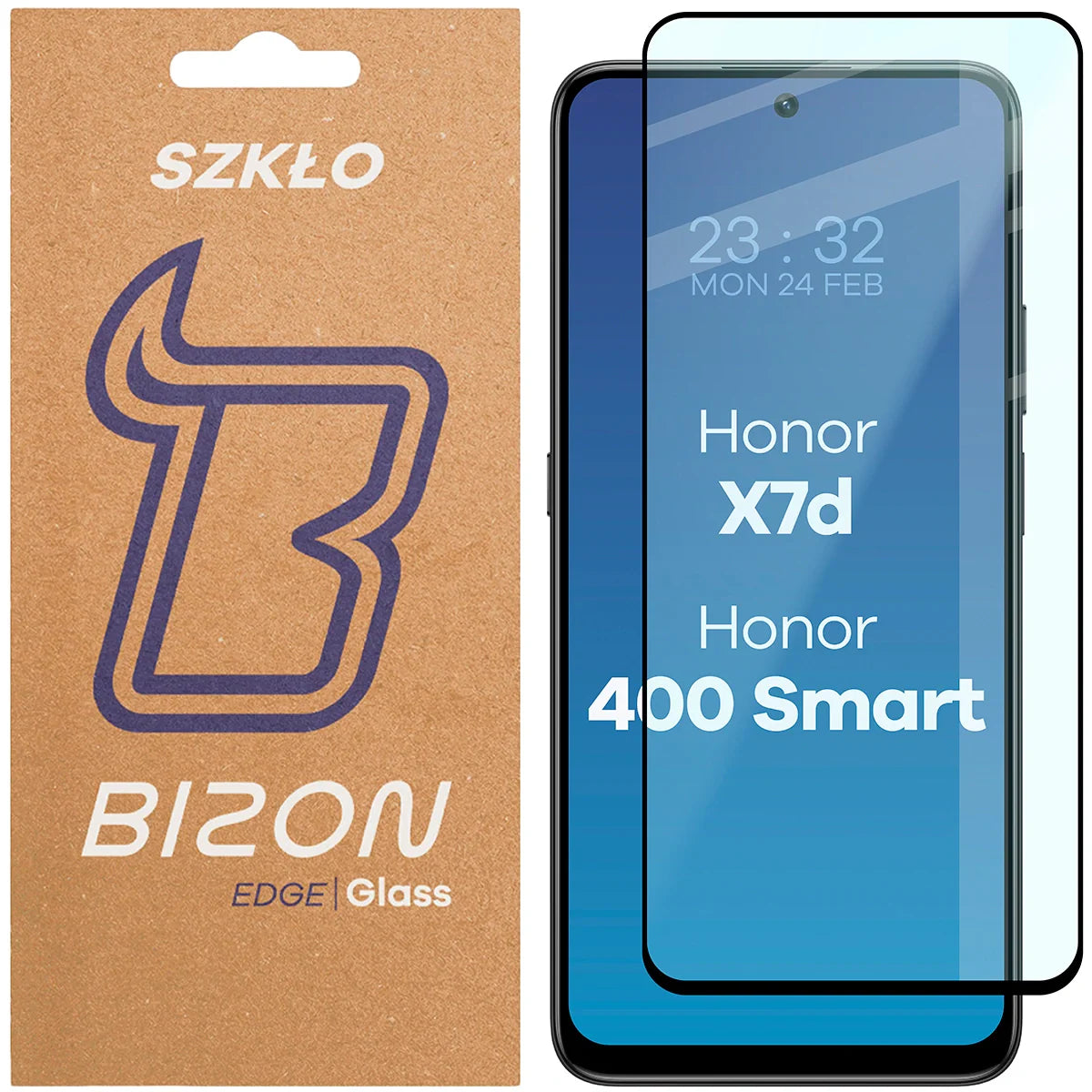 Gehärtetes Glas für Honor X7d / Honor 400 Smart, Bizon Glass Edge, Schwarzer Rahmen