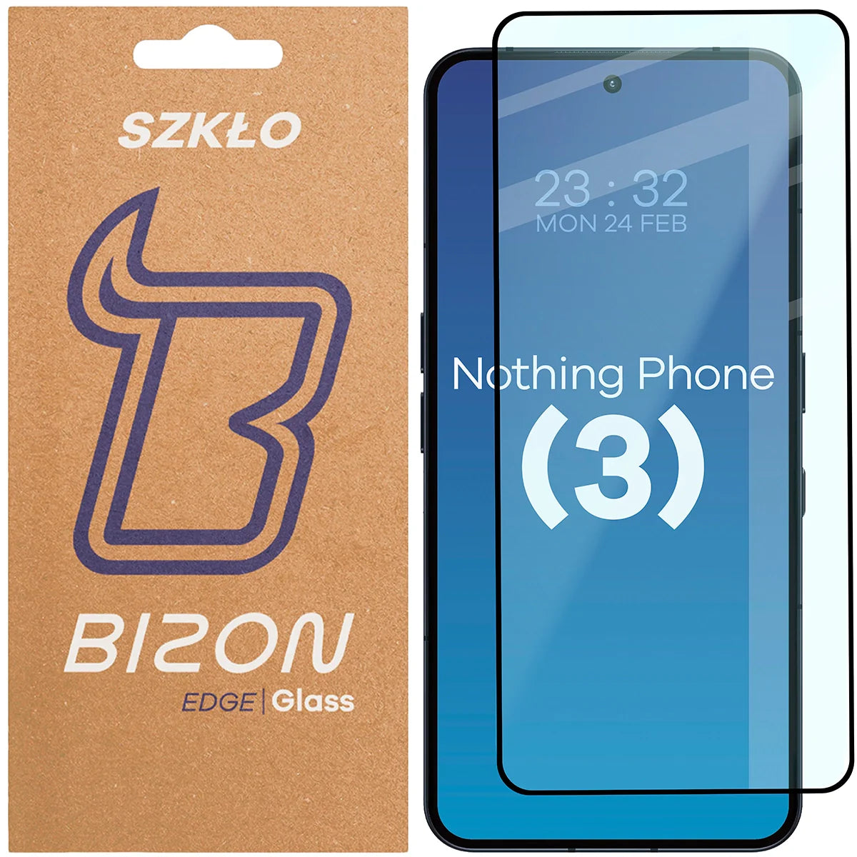 Gehärtetes Glas für Nothing Phone (3), Bizon Glass Edge, Schwarzer Rahmen