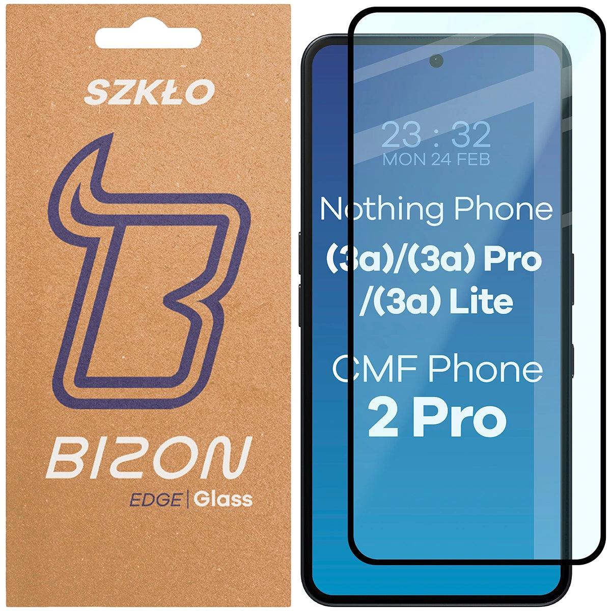 Gehärtetes Glas für Nothing Phone (3a) / (3a) Pro / (3a) Lite / CMF Phone 2 Pro, Bizon Glass Edge, Schwarzer Rahmen